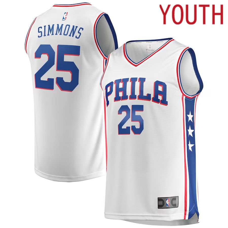 Youth Philadelphia 76ers #25 Ben Simmons Fanatics Branded White Fast Break Replica NBA Jersey->youth nba jersey->Youth Jersey